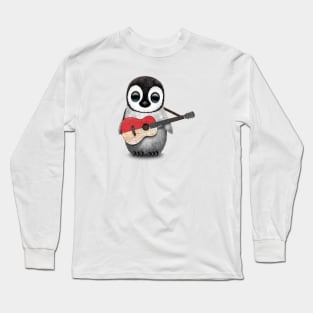 Baby Penguin Playing Indonesian Flag Guitar Long Sleeve T-Shirt